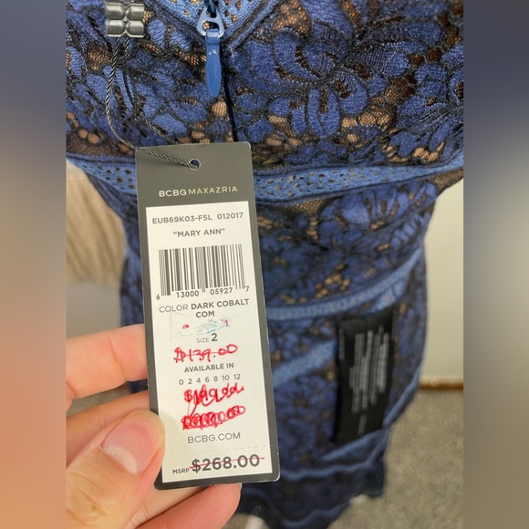 NWT BCBGMaxAzria Blue Lace Asymmetrical Cocktail Midi Dress 2 - Picture 8 of 10